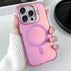 New Laser IMD Gradient MagSafe Phone Case, Hidden Built-in Metal Kickstand Full Shockproof Large Window Cover For ip16Pro Max, Compatible With ip15Pro/14/13/12