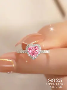 S925 Sterling Silver Pink Heart Zircon Ring: Romantic Gift for Wedding, Anniversary, Party & Daily Wear | Luxury Fashion Jewelry