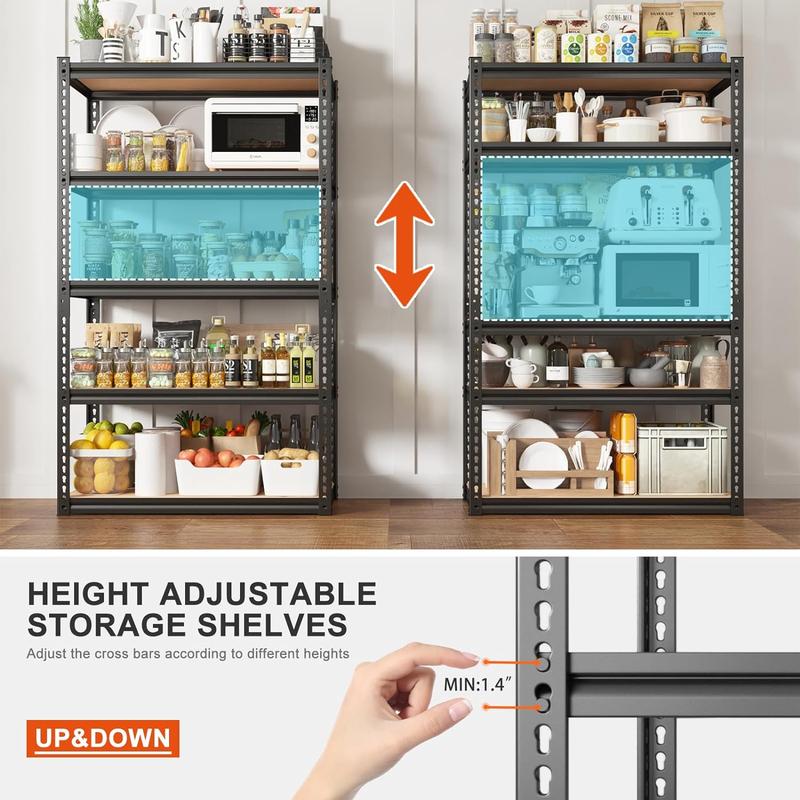 Raybee Furniture 72" H Garage Shelving,Heavy Duty 2000 LBS Storage Shelves,Adjustable 5 Tier Metal Shelf Utility Rack for Garage Basement Pantry Kitchen Organiser