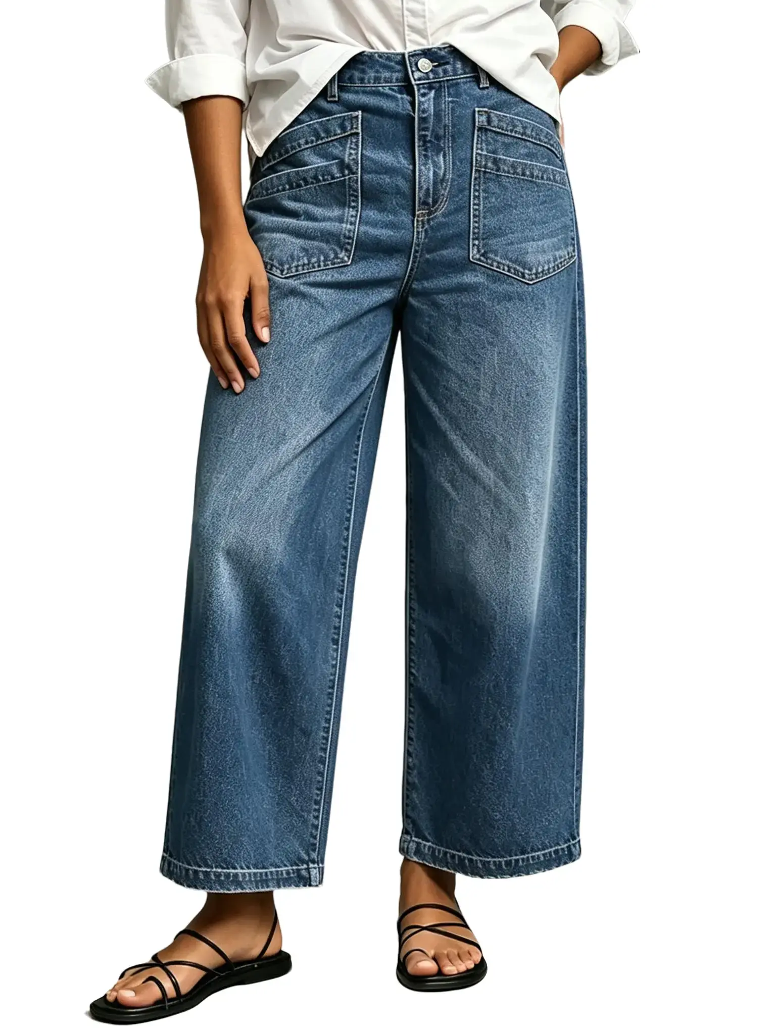 Plus Size Jeans for Women High Waisted Wide Leg Jeans Trendy Baggy Loose Stretchy Denim Pants Womenswear Basic with Pockets