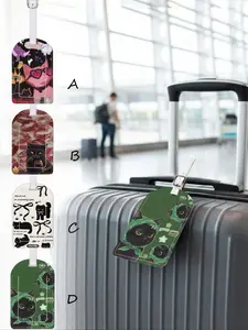Cartoon Cat Pattern Leather Luggage Tag, Waterproof Design, Travel Accessory for Suitcases and Cruises, Includes Name ID Card