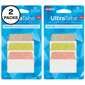 Avery Multi-Use Ultra Tabs, 2" x 1.5", Holographic Orange Sunset Colors, 36 Repositionable Sticky Tabs (2 Pack of 74148)