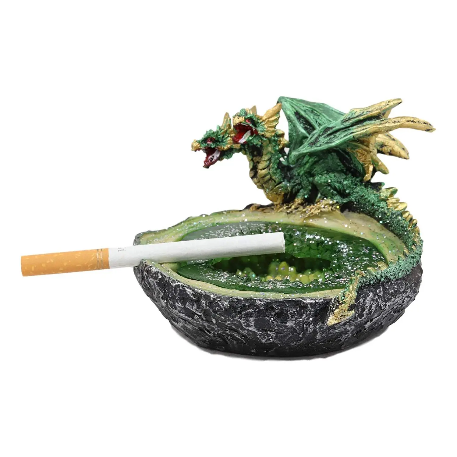 Resin Green Hydra Dragon Statue Ashtray, Decorative Piece Guarding Emerald Pool Crystal Quarry, Home Decor for Gifting