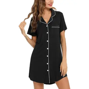 Pajama Nightgown for Women Short/Long Sleeve Button Down Nightwear Top Boyfriend Sleep Shirts Nightdress S-XXL