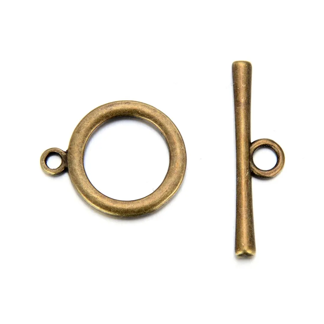 Adabele 20 Sets Smooth Round Toggle Clasp, T-Bar Jewelry Closure, 20.8mm (0.82 Inch), Tarnish Resistant Antique Bronze, MC-AF54
