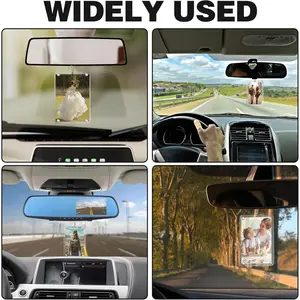 2 Counts Car Picture Holder with Chain for Hanging Rearview Mirror Accessories,3.54*2.36" Magnetic Car Picture Frame Ornament to Display Photo,Personalized Cars Hanger for Couples Photo Holder