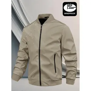 Men's Casual Waterproof Jacket, Fitted Woven Fabric, Thick Spring & Fall Outerwear, Ideal Gift for Boyfriend Husband Father