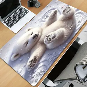 Adorable Polar Bear Gaming Desk Mat - Plush Mouse Pad And Keyboard Cover Featuring A Soft White And Black Snowflake Pattern, Complete With Non-Slip Additions Showcasing Polar Bear Paw Prints, Ideal For PC And Laptop Use, Perfect For Gamers