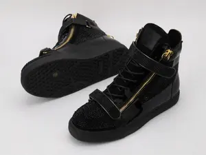 Zanotti Black High-Top Sneakers with Gold Zipper and Lace-Up Design for Men - High-Ankle Support, Casual Wear, Stylish & Comfortable