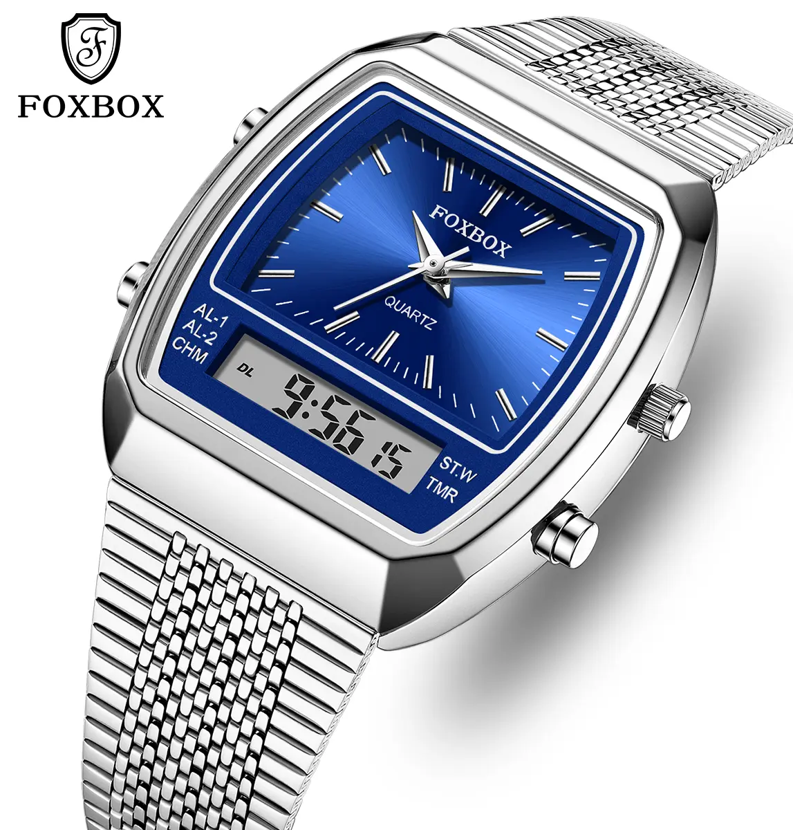 Modern Unisex Timepiece with Luminous Dual Display - Multifunctional Quartz Movement with an Adjustable Stainless Steel Band and Clasp, Multifunctional Watch, Quartz Analog Wristwatch, Adjustable Dual Stainless Steel Quartz Watches