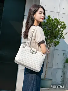 Women's Large Capacity Rhombic Chain Bag, Genuine Leather Shoulder Crossbody Bag, Spring Summer Fashion Purse, High-End Plain Color Handbag, Leather Shoulder Bags