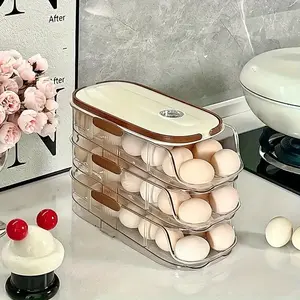Automatic rolling egg dispenser for refrigerator, automatic rolling egg storage container for refrigerator, household refrigerator egg container with lid and handle, ultra-thin countertop for saving kitchen space, refrigerator storage box, dispenser