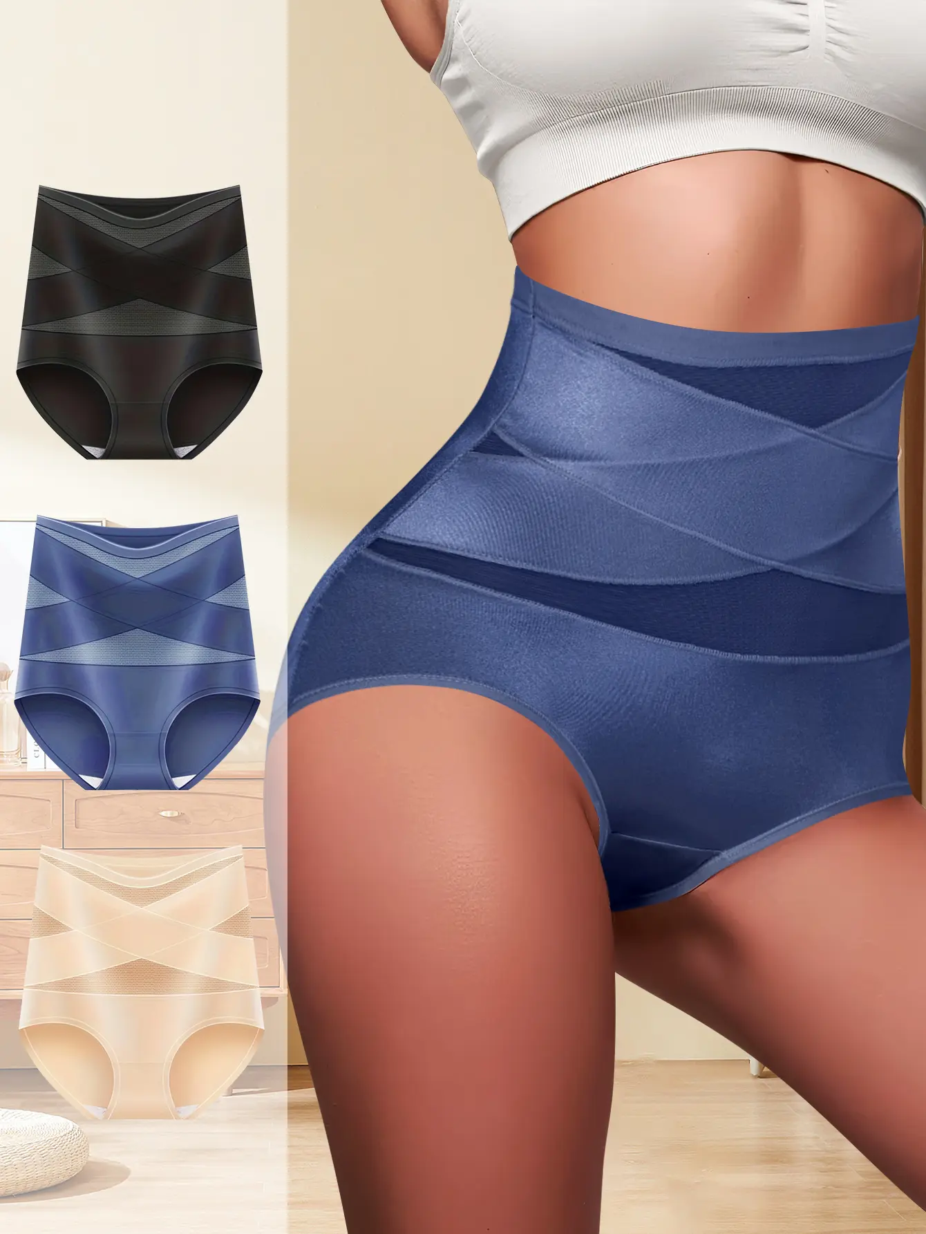 QUASTI Women's 3-Pack High-Waisted Minimalist Seamless Shapewear Briefs - 3 Pcs/3 Mix Colors, Elastic Crossover Fabric, Compression Tummy Control, Smooth, Breathable, Comfortable, Sexy Underwear for Postpartum Slimming (Fits S-XXL) summerwins