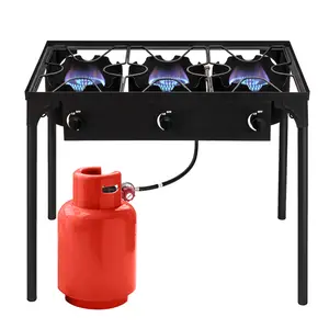3 Burner High pressure Propane Stove, 34.3 Inch Tall Camping Stove with cast iron burner 105000 BTU power, Stable Legs for Outdoor Use Outdoor Camp Stove High Pressure Propane Gas Cooker Portable Cast Iron Patio Cooking Burner tiktokshopspringglowup,summe