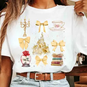 Beauty and the Beast Watercolor Coquette Bow Shirts, Belle Princess Book Shirt, WDW Magic Kingdom Family Trip Gifts ADDN7