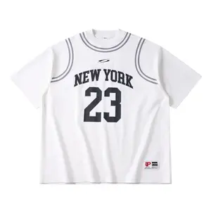 Inflation Small High Collar Street Vintage Sports Short Sleeve T-Shirt Campus Fashion 2026 New Style Trendy Brand Sports Fake Two-Piece Top Unisex Street wear graphic tee