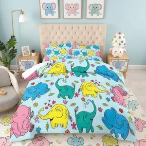 Cute Cartoon Elephant Pattern Comforter Set, Soft And Comfortable Bedding Set (1 Comforter + 1/2 Pillow Case, No Pillow Core), Suitable For Teenagers And Adults, Bedroom, Dormitory, Apartment Scene