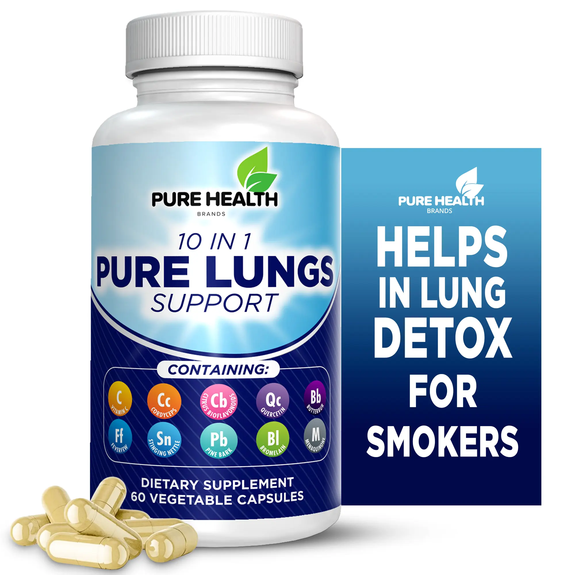 10 In 1 Lung Cleanse Support Supplement  All-Natural Detox Lung Cleanse For Smokers - Helps to Clear Lungs & Stop Smoking - Vegan Supplement for Lung Detox; Respiratory Support