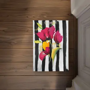 212 MAIN CODM17247DV6PK 17x24 in. Pink Floral Stripe Polyester Loop Door Mat - Home Decor Rug, Indoor-Outdoor Entryway Soft Furnishing Textile