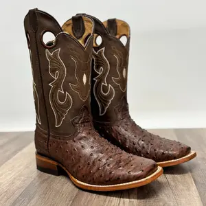 070 Ave Cafe Embossed Mens Western Botas Vaquero Hecho En Mexico Square Toe Genuine Leather Classic Stitching Durable Sole Comfortable Fit