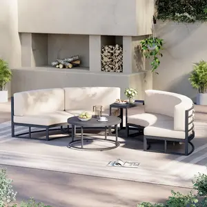 4-Person Half-Moon Patio Sofa Set with Cushions, Curved Outdoor Sectional Seating Group with Coffee Table & Side Table for Garden, Balcony & Backyard
