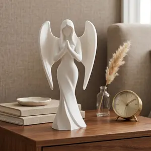 Angel Figurine, Contemplative Praying Model, Serene Winged Decor, Modern 3D Printed Art