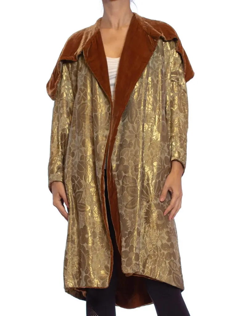 1920S Art Deco Silk Lamé Cocoon Coat Lined In Velvet