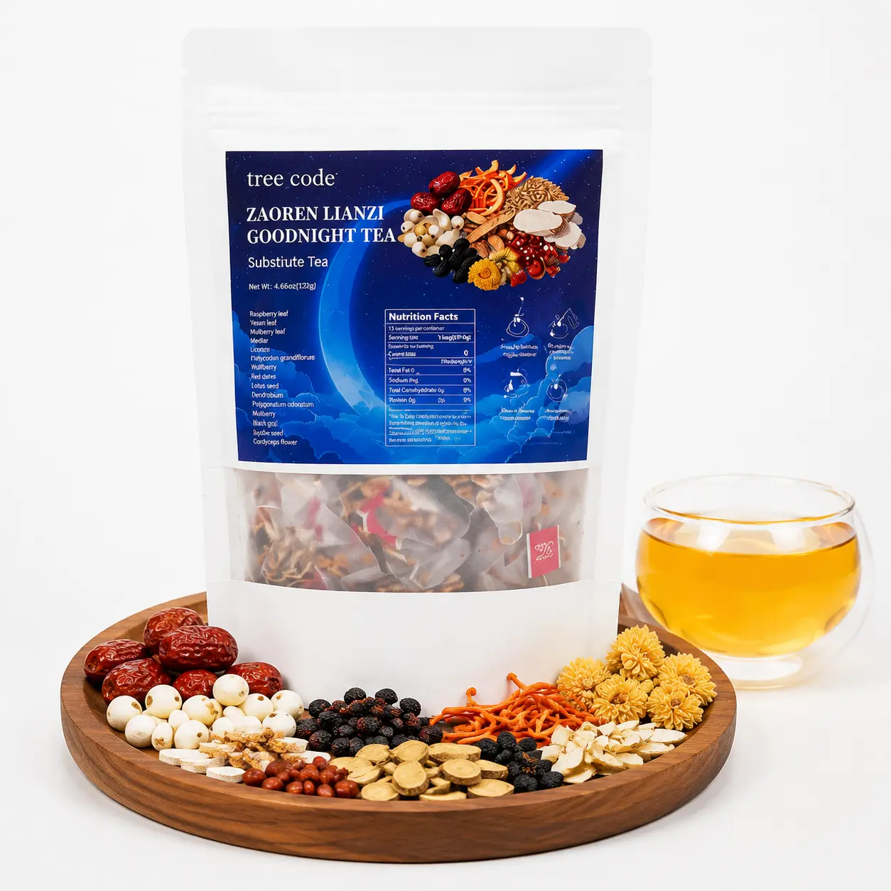 Treecode Sleep & Heart Tea - Sour Jujube Seed | Melatonin-Free Herbal Tea for Deep Sleep, Calm Heart Palpitations & Stress Relief | Natural Cortisol Detox, Caffeine Free (30/60/120 Ct)