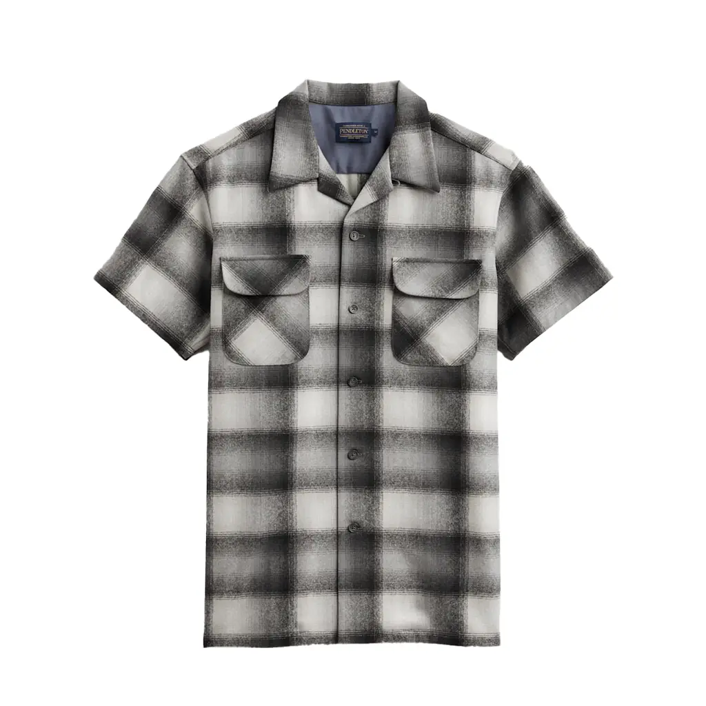 Pendleton Men's Short-Sleeve Wool Fabric Casual Board Shirt - Tan-Slate Ombre, Menswear Tops, Button Details Loose Textured Short-Sleeve Casual Shirt