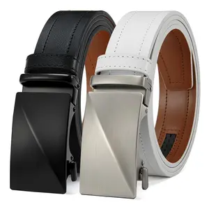 Men’s leather automatic buckle belt featuring a geometric angular automatic buckle head; a long-lasting, versatile dress belt ideal for work, everyday outings, and special occasions—an ideal gift for Valentine’s Day and Father’s Day.