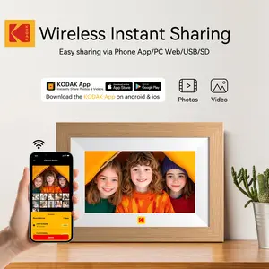 KODAK 7-inch Digital Photo Frame with Replaceable Wooden Frame 1024*600 HD WiFi Remote Control & APP Sharing Desktop & Wall Mount Christmas Gift