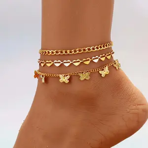 Multi-layer anklet set butterfly heart 3-layer anklet set ladies daily wear gift