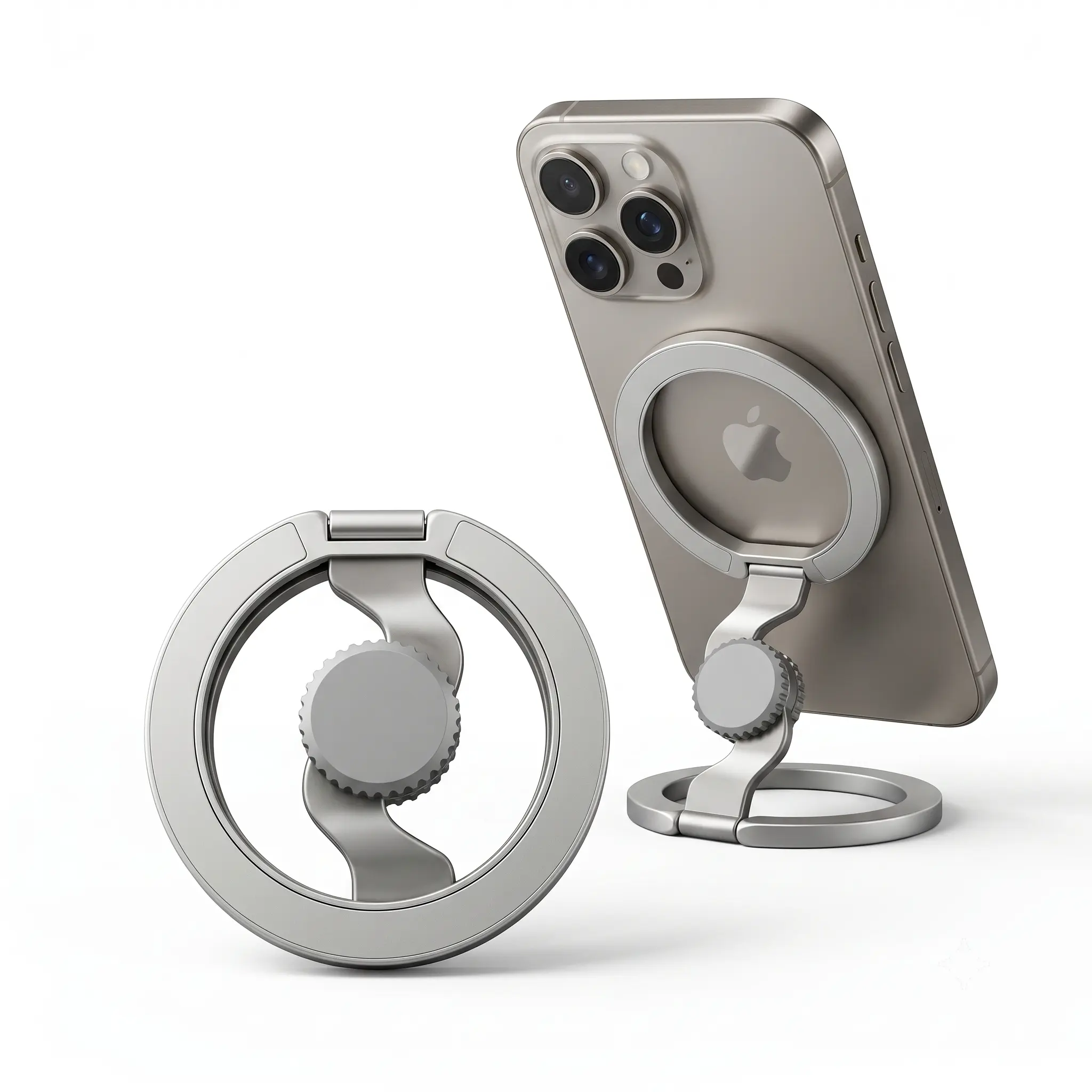 Double-Sided Magnetic Phone Holder & Fidget Spinner | MagSafe Compatible Phone Stand & Car Mount | 360° Rotating Zinc Alloy Grip with Free Metal Ring for All Phones Compact Portable