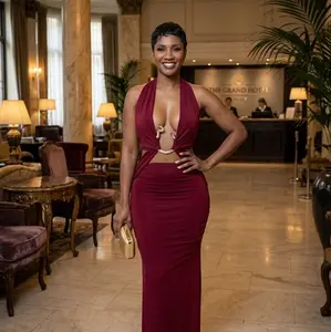 Sculpted Crimson Cut-Out Maxi