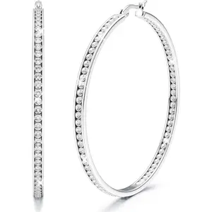 CASSIECA Women's Hypoallergenic 316L Stainless Steel Multi-Size Hoop Earrings (40/50/60mm), Sparkling Cubic Zirconia Simulated Diamond, Gold/Rose Gold/Silver Female Earrings for Daily Wear Summervibes