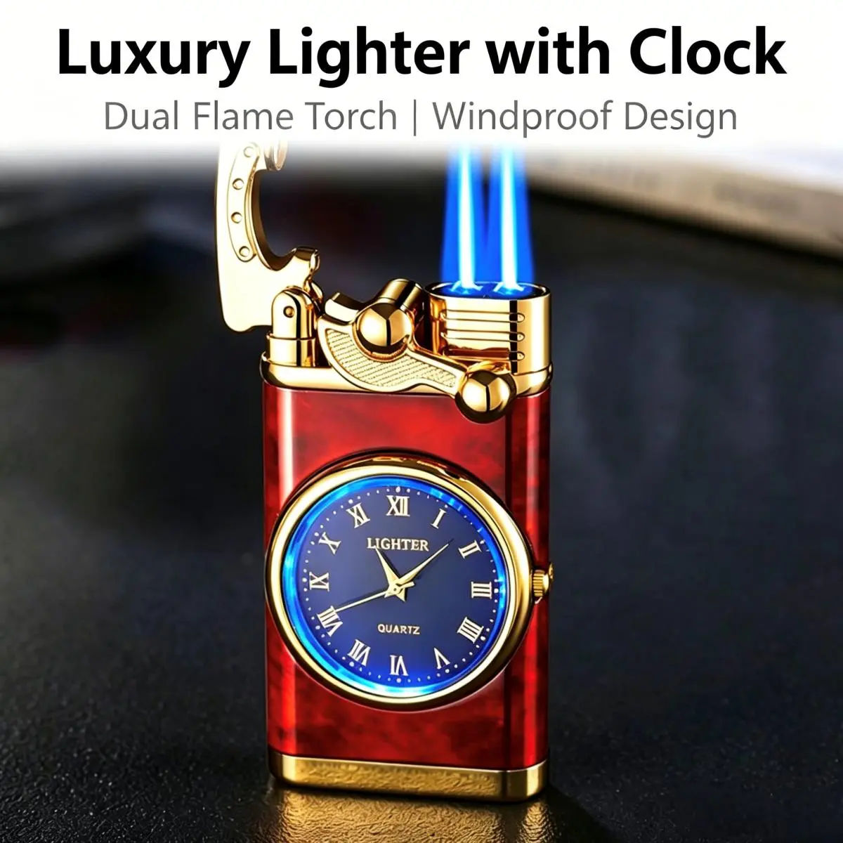 Windproof Blowtorch Lighter, Zinc Alloy Metal Father's Day Gift - Adjustable Flame Size, Portable, Butane-Refillable, Suitable for Camping, Hiking
