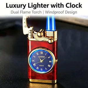 Luxury 2-in-1 Watch & Lighter, Twin Flame Windproof, Perfect Gift for Men/Him/Father