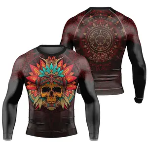 BattleFitGear Aztec Eagle Warrior | Men's Short Sleeve Rash Guard | BJJ & Fitness Rash Guard | Baselayer Compression Shirt for Jiu Jitsu & MMA