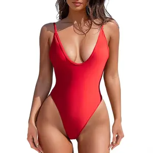 V-Neck High Cut Swim Suits for Women 2025 Swimwear Sexy One Piece Cheeky Bathing Suit Adjustable Shoulder Straps swimsuit beachwear swimsuit v neck floral print swimsuit one-piece swimwear bottom dealsforyoudays Color Block Lace-Up Slimming Swimsuit