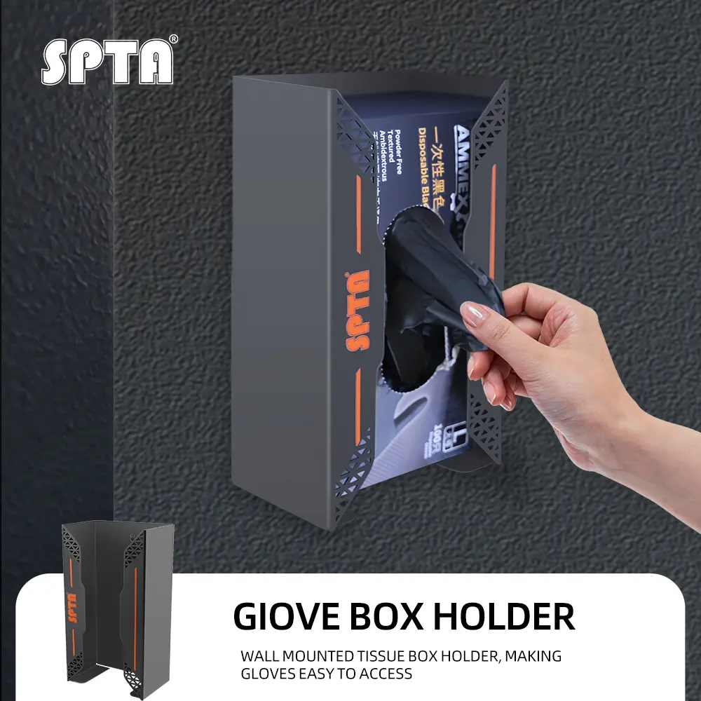 SPTA Glove Box Holder, Tissue Dispenser, Holds Boxes of Gloves, Towels, Wipes and Tissues,Suitable for Wall mounting, toolboxes, garages, workshops, Offices and Kitchens,Glove Dispenser, Wall Mount Magnet, Black Dispenser Box
