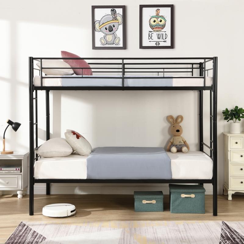 [Bellemave]Bunk Bed Twin Over Twin Size with 2 Ladders and Full-Length Guardrail, Metal, Storage Space, No Box Spring Needed, Noise Free, Black
