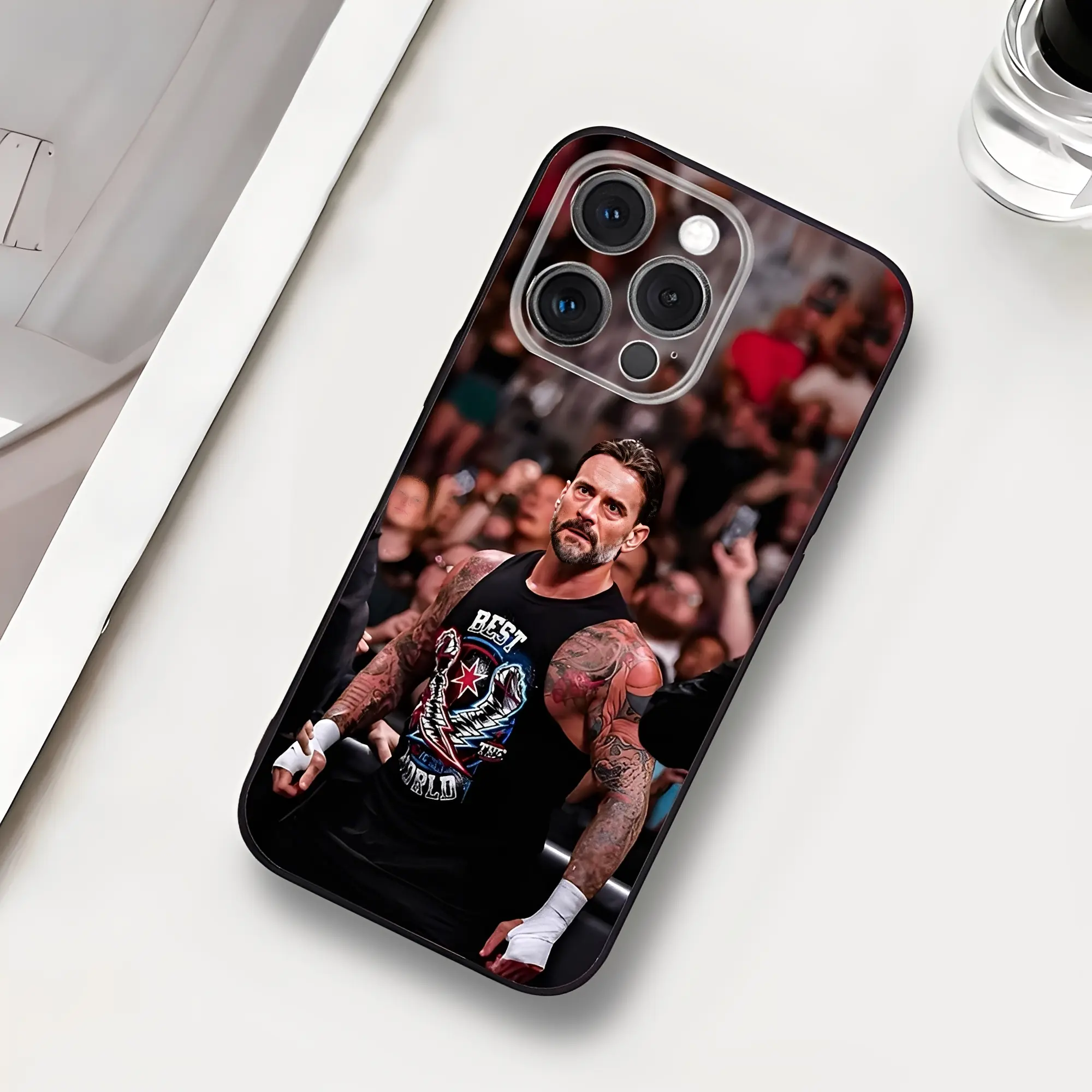 WWE CM Punk Animal Cartoon Frosting TPU Smartphone Case - Soft Black Silicone Full Coverage Protection for iPhone 17,16,15,14,13,12,11,Pro,Max,Plus, Handheld Cellphone Devices Accessory, Ideal Gift for Friends