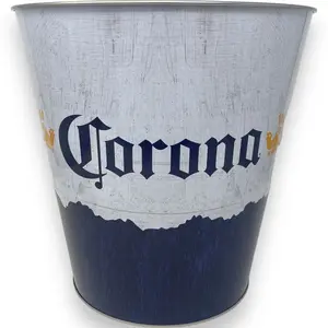 Corona Extra Officially Licensed Metallic Tapered Wastebasket Trash Can, 10.5x11 in - Beach Vibe Decor for Man Cave, Office