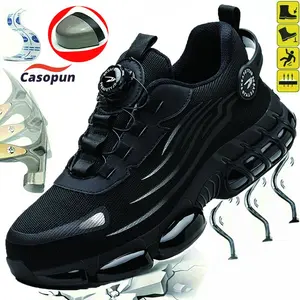 Casopun Men's Steel Toe Work Sneakers Breathable Mesh Upper Non-slip Outsole Safety Shoes for Daily Wear Comfortable Lace Up Front Low Top Trainers