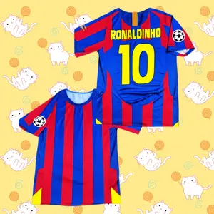 2005-06 Home Champions League Short Sleeve Retro Jersey – Ronaldinho #10