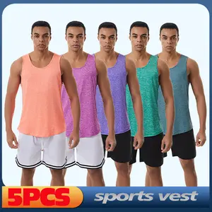 Men’s Sleeveless Casual Sports Tank Top 5-Pack Slim Fit Crew Neck T-Shirt Breathable Cooling Quick-Dry Versatile Tank Tops for Basketball, Soccer, and Fitness