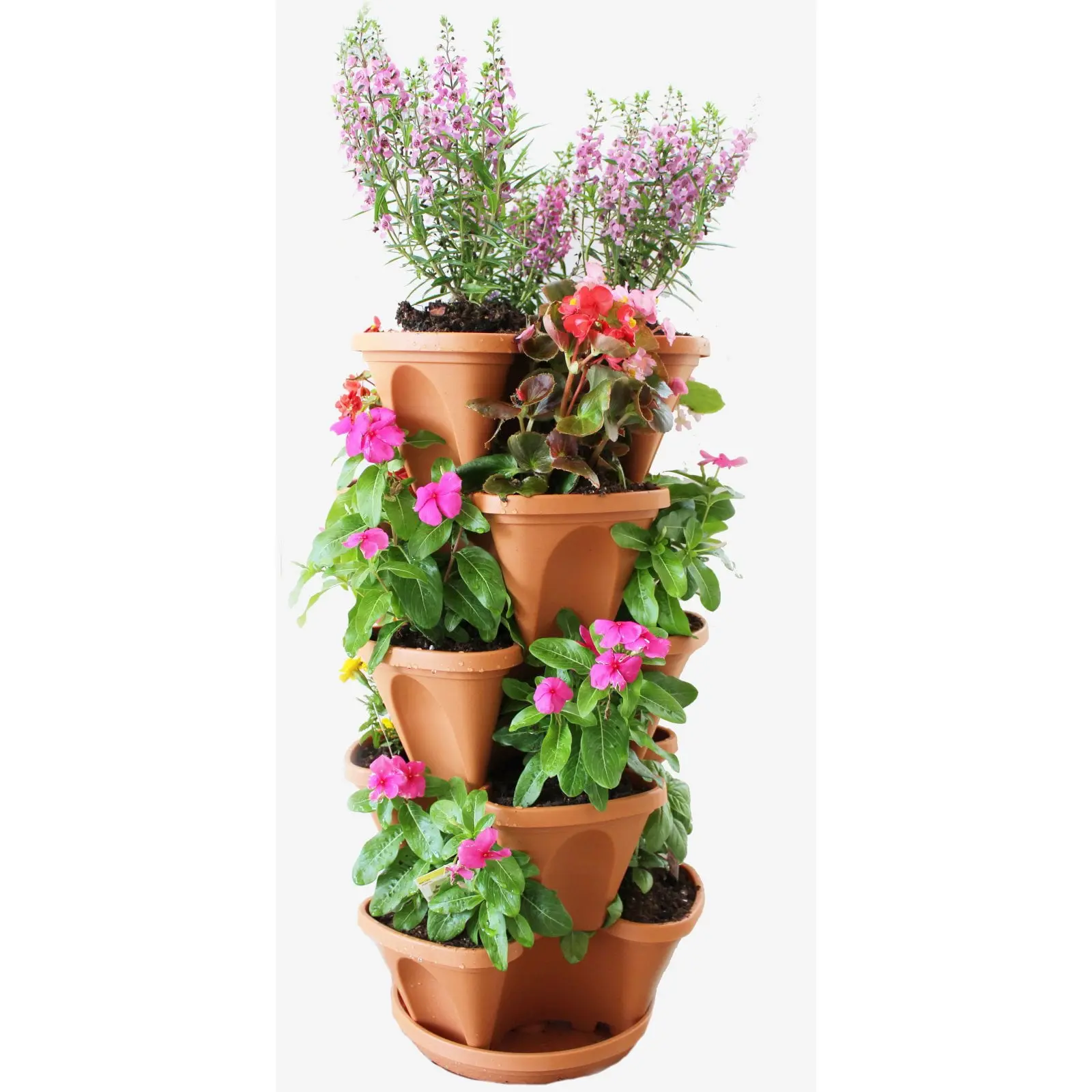 212 MAIN Tiered 5-Tier Self-Watering Stacking Planters - Terracotta Set of 5 - for Gardening, Outdoor Use