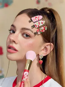 Strawberry Shortcake X SHEIN 6pcs Cartoon Character & Strawberry Pattern Crease-Free Hair Clips, Leave No Marks, Suitable For Washing Face, Makeup, Daily Wear And Outdoor Matching