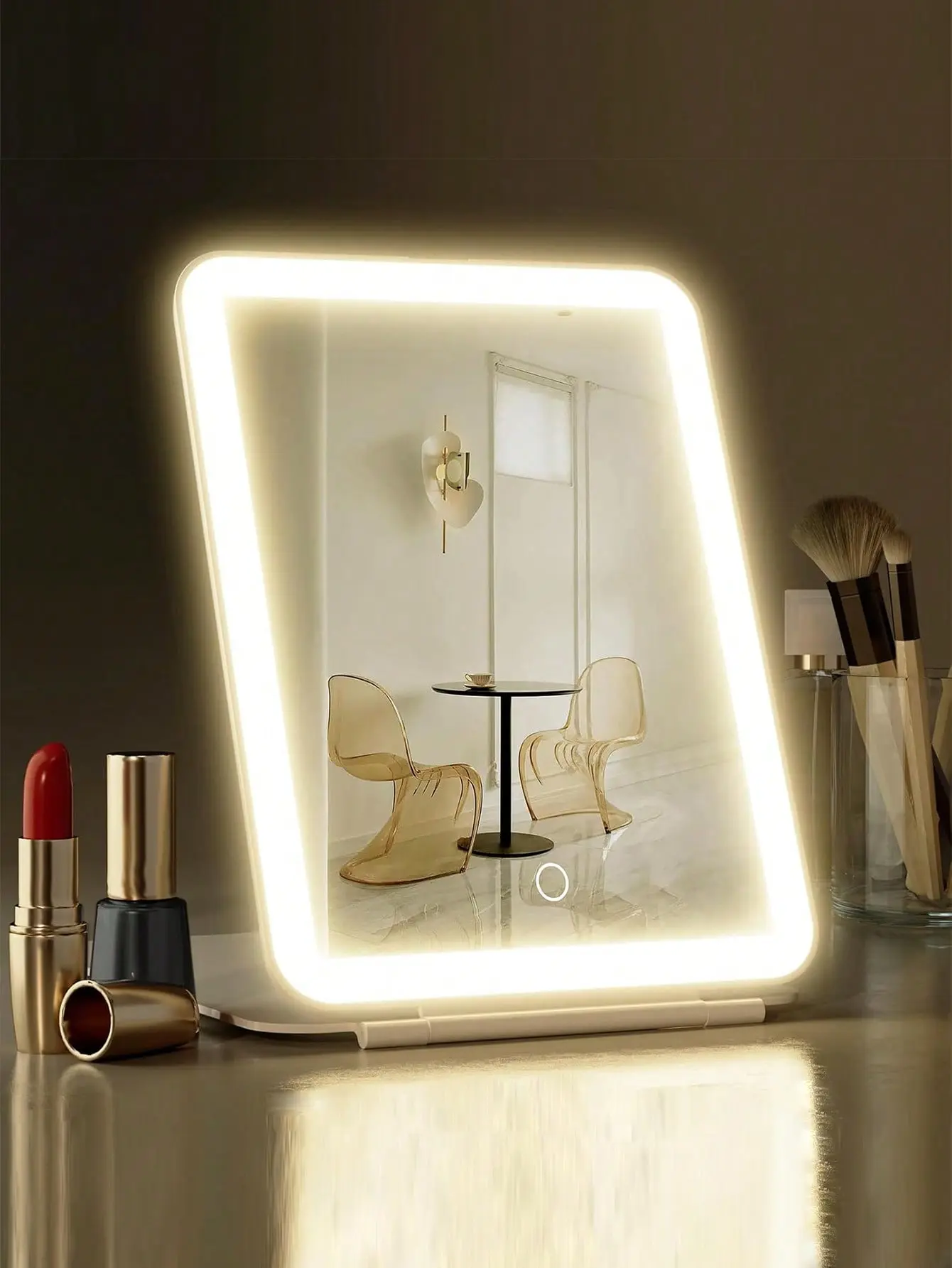 MELEDE Portable Lighted Makeup Mirror (makeupmirror) - Magnified, 60 LEDs, 3X-5X Magnification, Touch Sensor Control, HD, Dimmable, Compact for Travel & Summer Gifting (Fits Women's Tote Bags, Luggage), With Lights, Plain, Gf Gift, Travel-Friendly