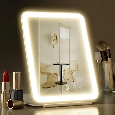 MELEDE Compact for Travel Makeup Mirror - 60LED Bright Glow Vanity Makeup Mirror with Lights, 3X-5X Magnification, Touch Sensor Control, HD Dimmable, Bag-Size for Women's Tote Bags, LED Display, Women's Gift